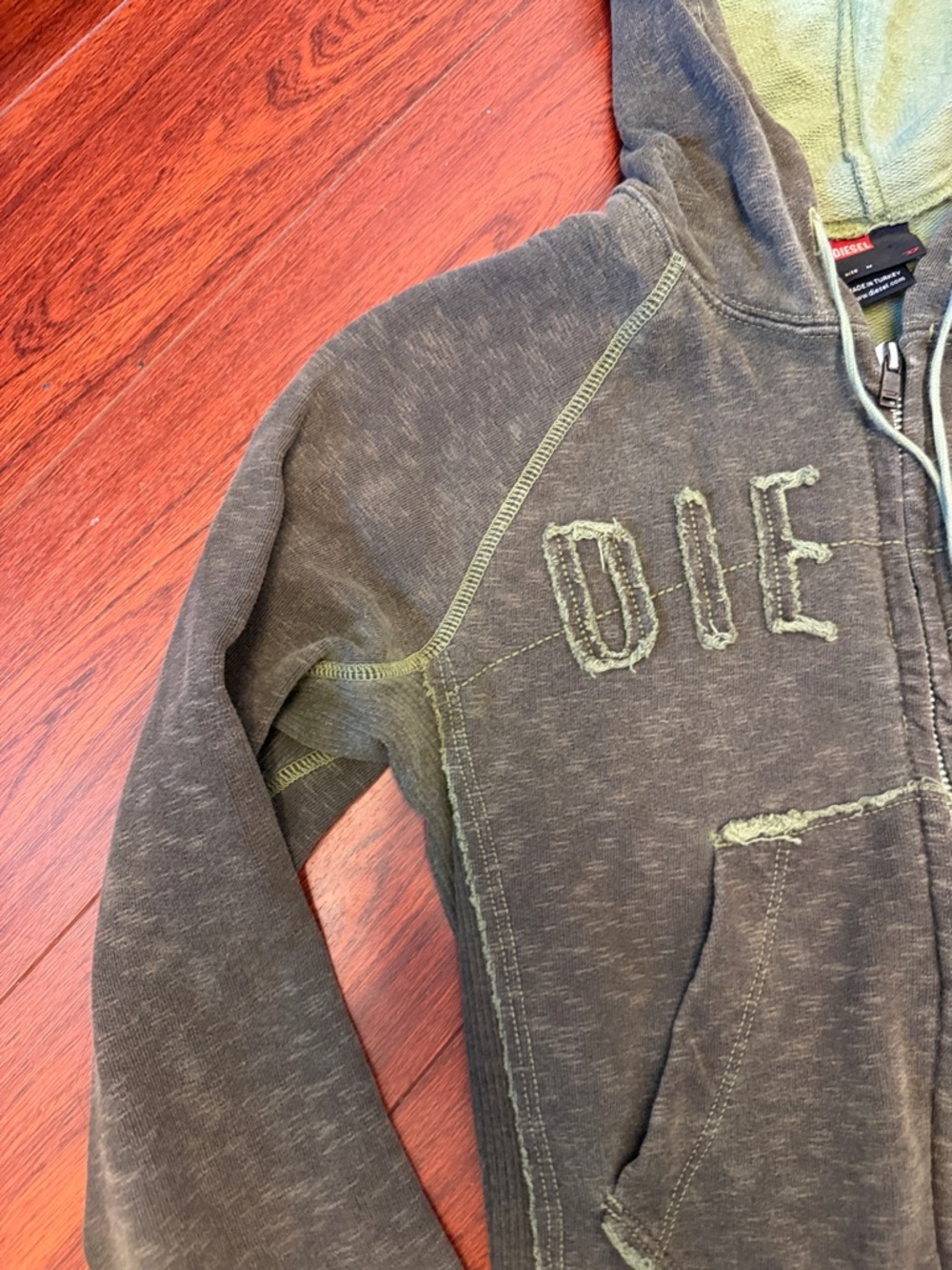 Diesel vintage Olive/Light Green Distressed Zip Hoodie - Picture 4 of 14